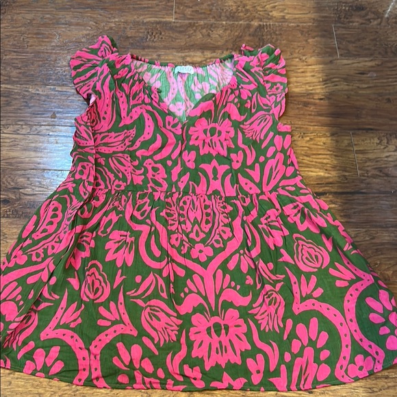 Velvet - Vibrant Pink and Green Women's Top - Picture 1 of 8